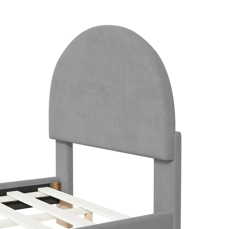 Upholstered Platform Bed with Classic Semi-Circle Shaped Headboard and Mental Legs
