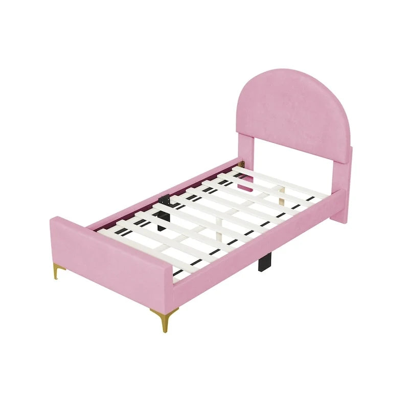 Upholstered Platform Bed with Classic Semi-Circle Shaped Headboard and Mental Legs