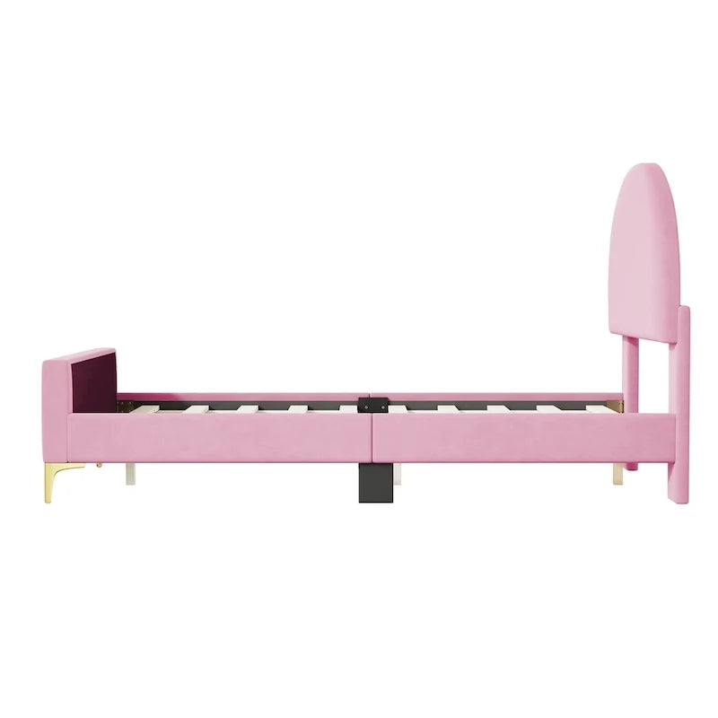 Upholstered Platform Bed with Classic Semi-Circle Shaped Headboard and Mental Legs