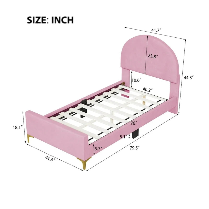 Upholstered Platform Bed with Classic Semi-Circle Shaped Headboard and Mental Legs
