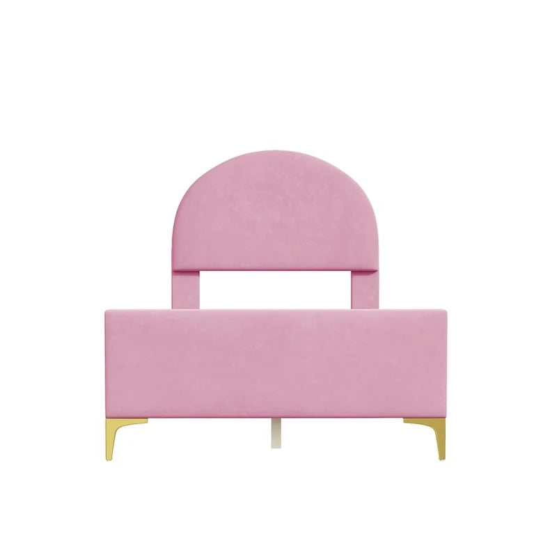 Upholstered Platform Bed with Classic Semi-Circle Shaped Headboard and Mental Legs