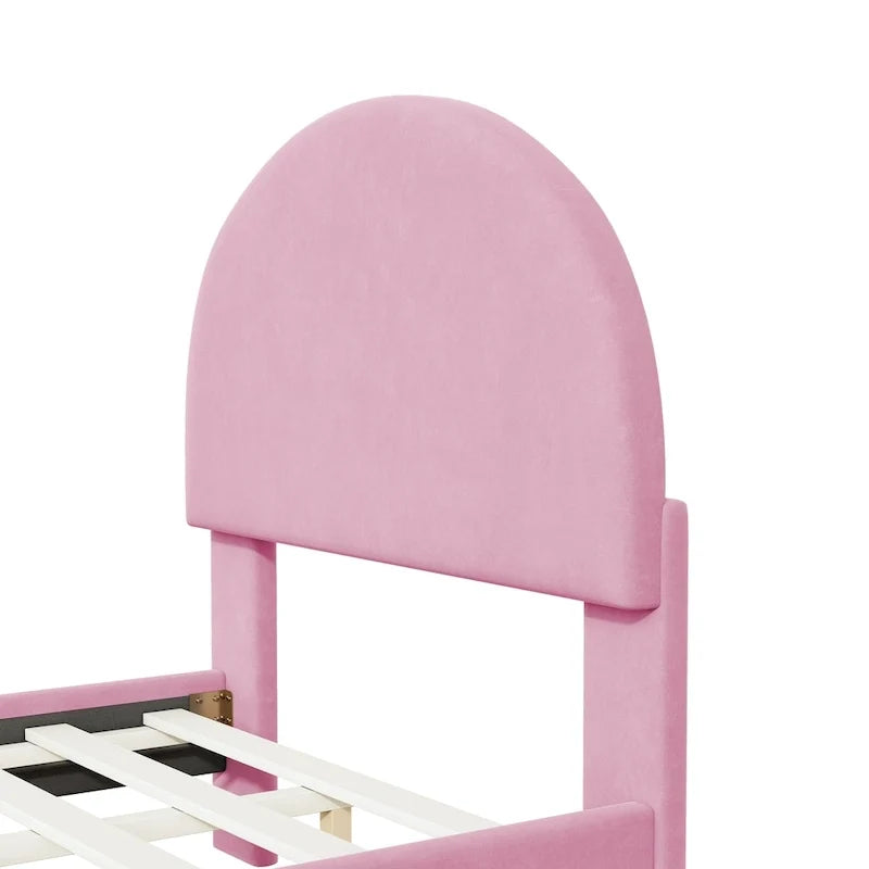 Upholstered Platform Bed with Classic Semi-Circle Shaped Headboard and Mental Legs