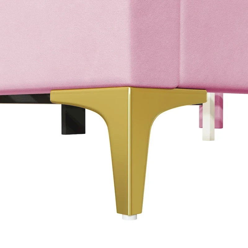 Upholstered Platform Bed with Classic Semi-Circle Shaped Headboard and Mental Legs