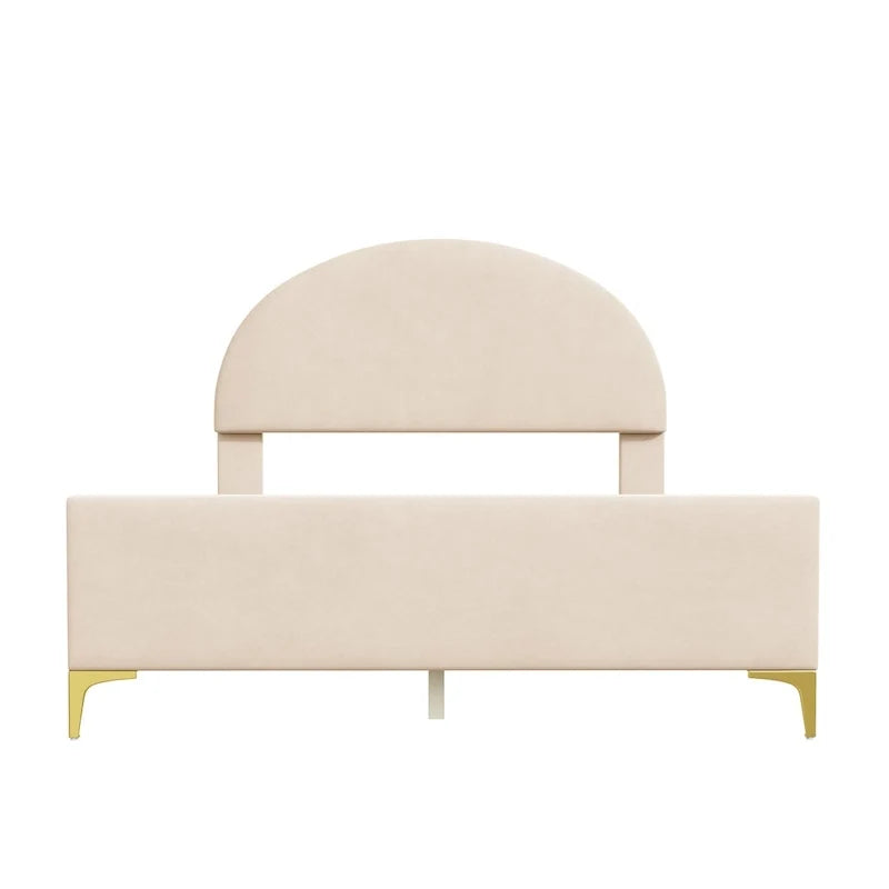 Upholstered Platform Bed with Classic Semi-Circle Shaped Headboard and Mental Legs