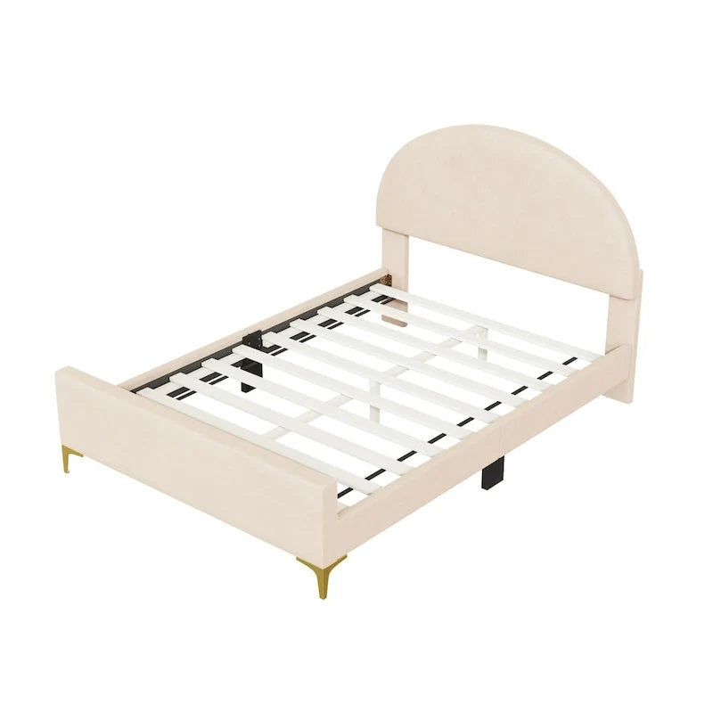 Upholstered Platform Bed with Classic Semi-Circle Shaped Headboard and Mental Legs