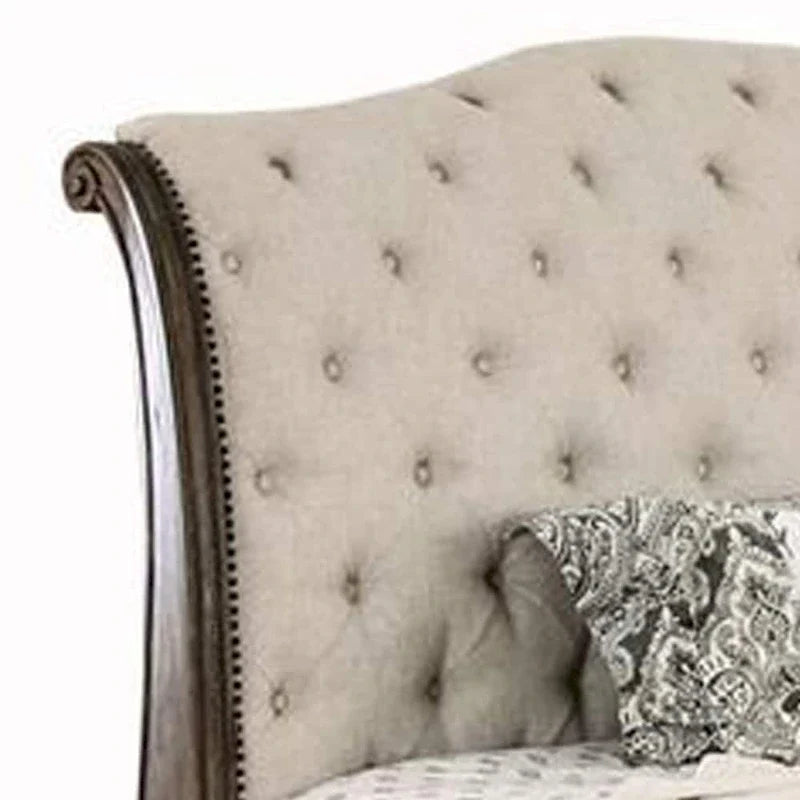 Letto California King con testiera e pediera a slitta, marrone e beige
