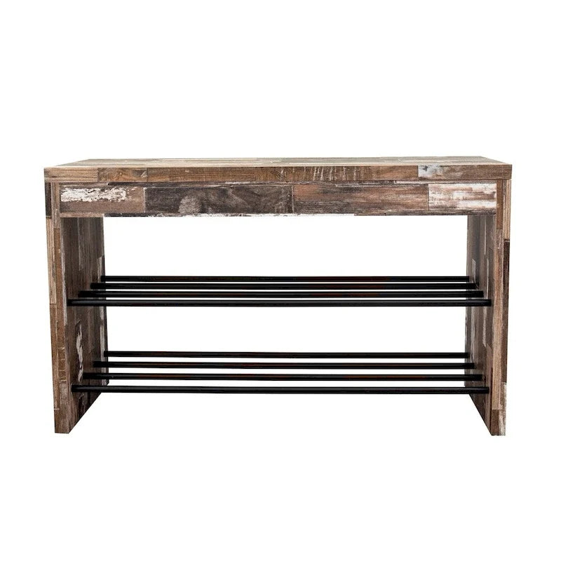 Two-Tier Industrial Shoe Bench in Distressed Wood Finish