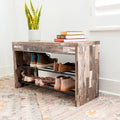 Two-Tier Industrial Shoe Bench in Distressed Wood Finish