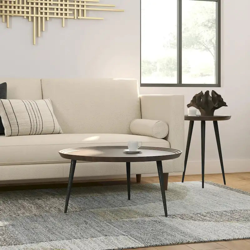 Modern Industrial Coffee Table in Cognac - 30 d x 30 w x 16 h