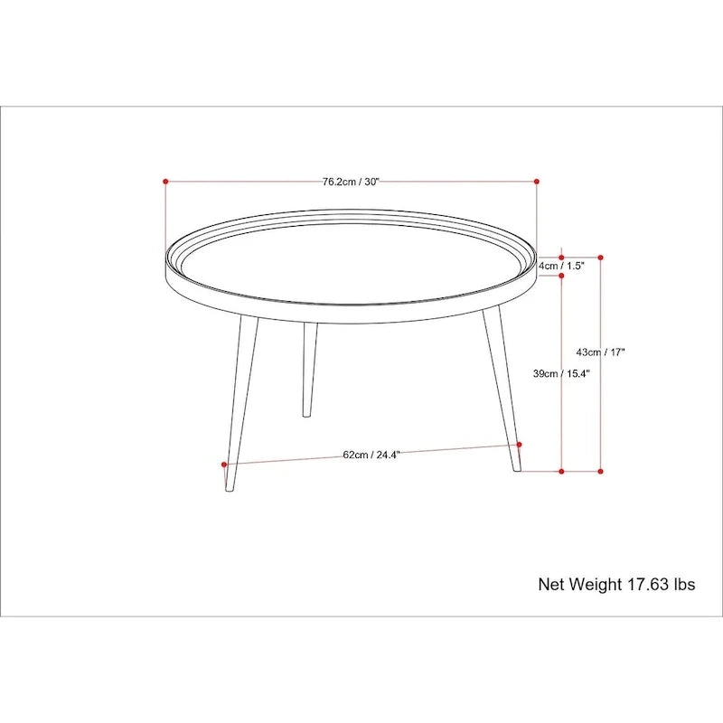 Modern Industrial Coffee Table in Cognac - 30 d x 30 w x 16 h