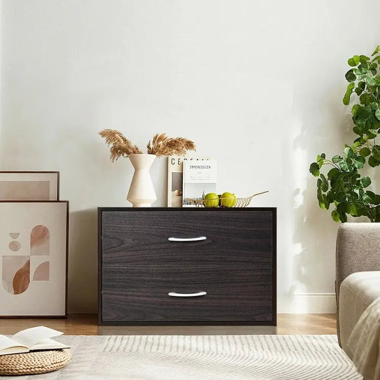 Cassettiera orizzontale impilabile con 2 cassetti e maniglie