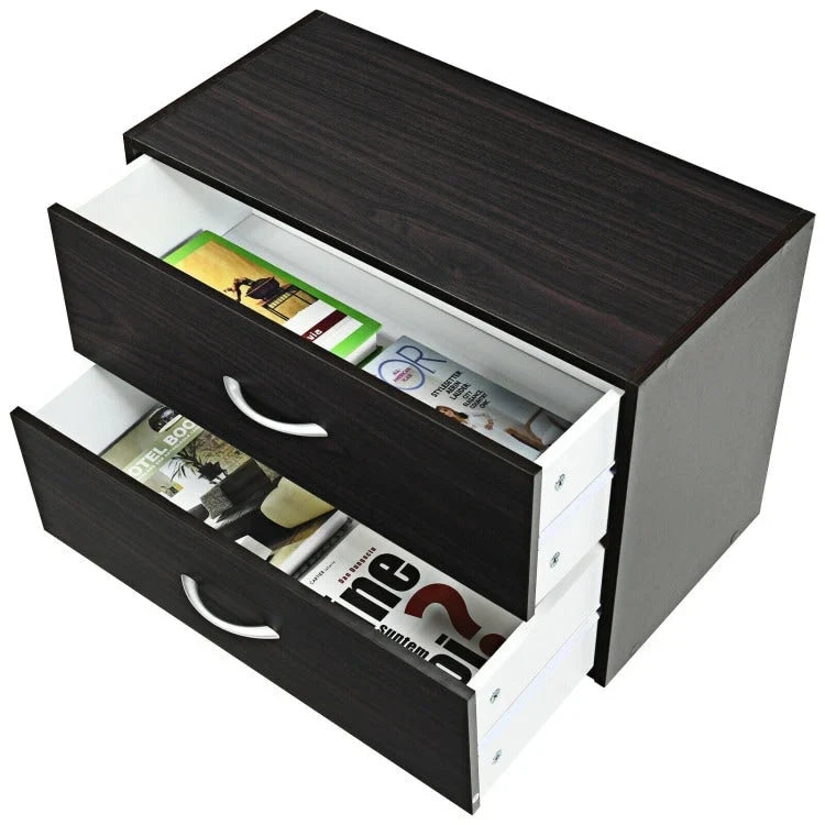 Cassettiera orizzontale impilabile con 2 cassetti e maniglie