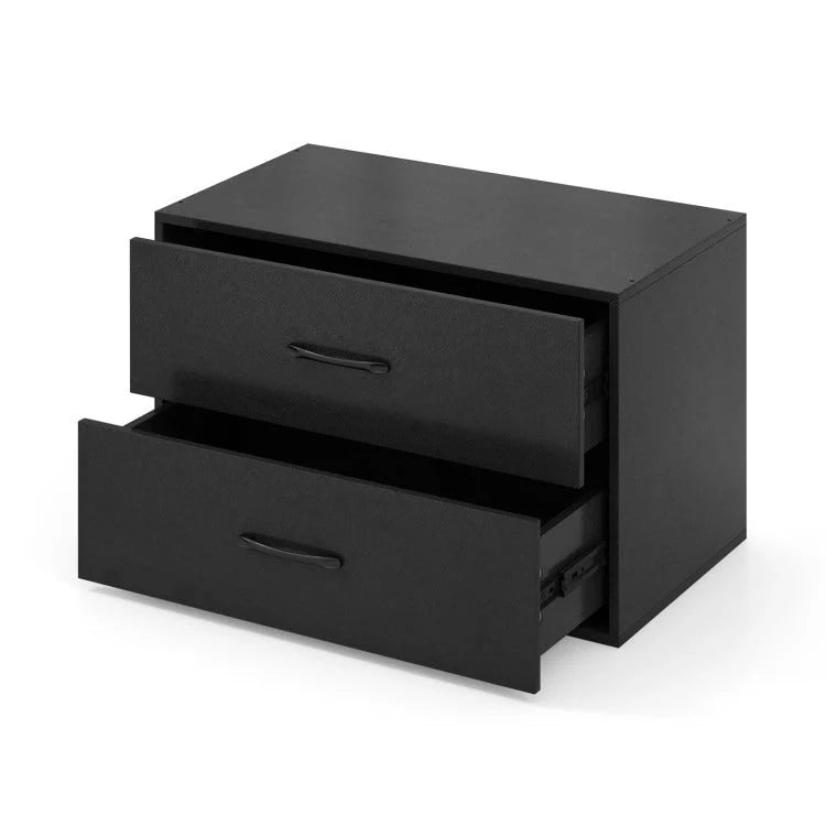 Cassettiera orizzontale impilabile con 2 cassetti e maniglie
