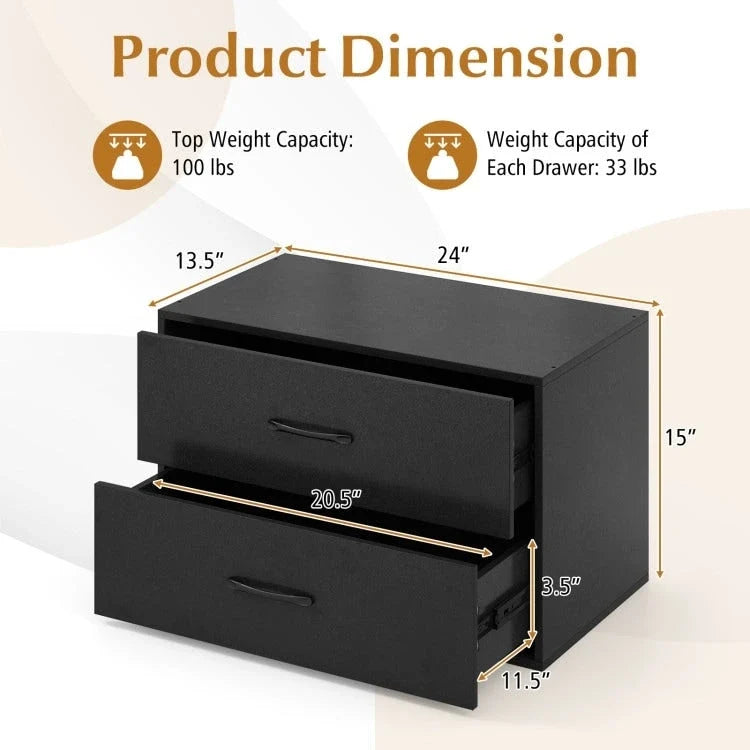 Cassettiera orizzontale impilabile con 2 cassetti e maniglie