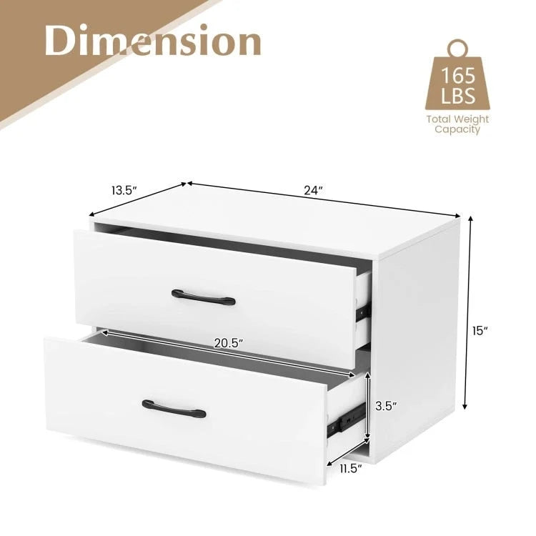 Cassettiera orizzontale impilabile con 2 cassetti e maniglie