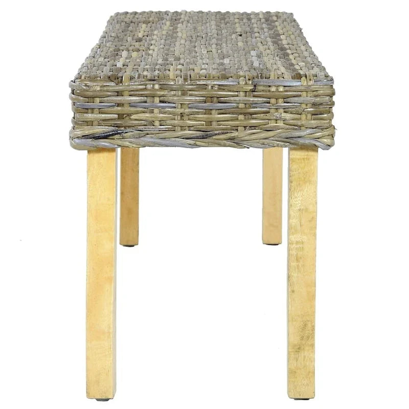 Panca da 43.3 in rattan kubu naturale e legno massello di mango