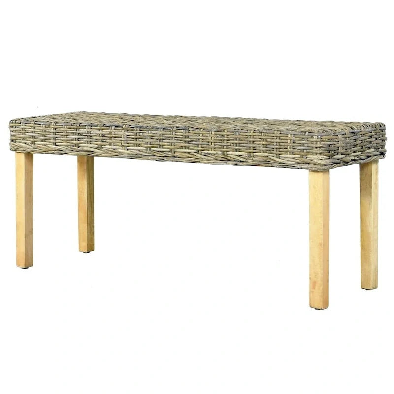 Panca da 43.3 in rattan kubu naturale e legno massello di mango