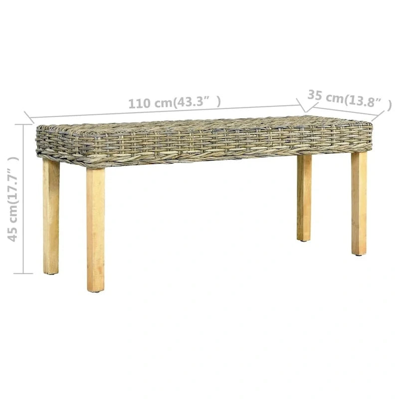 Panca da 43.3 in rattan kubu naturale e legno massello di mango