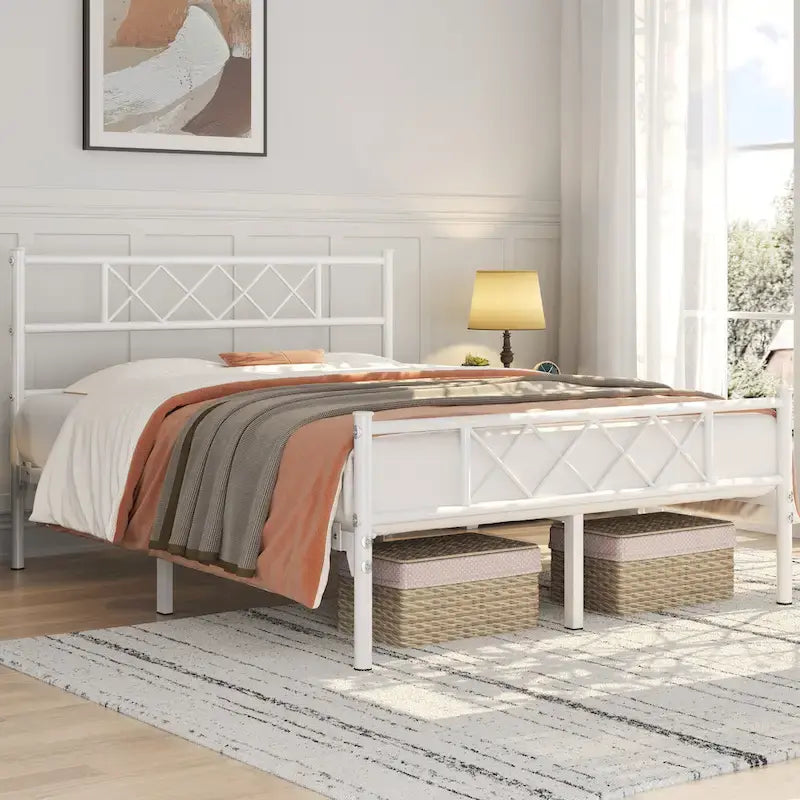 Metal Bed Frame Mattress Foundation with Slatted Bed Base