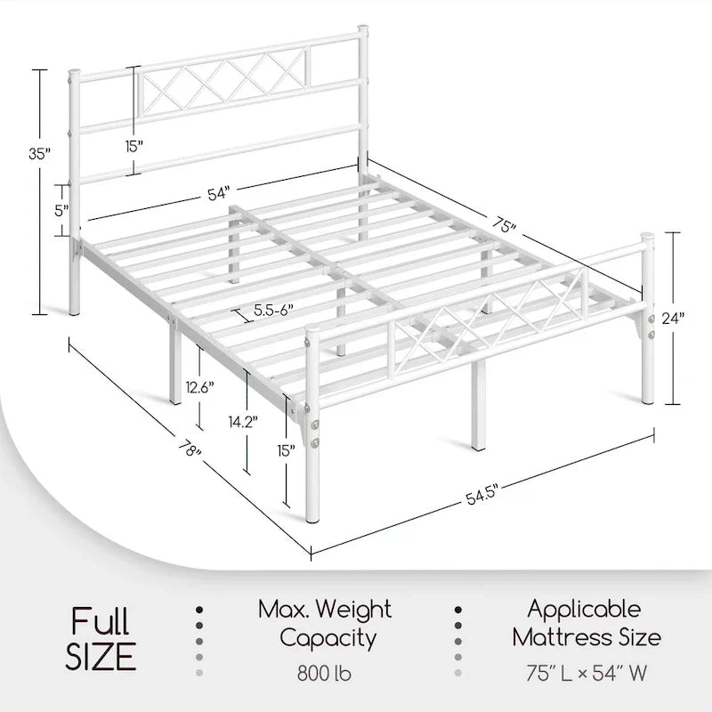 Metal Bed Frame Mattress Foundation with Slatted Bed Base