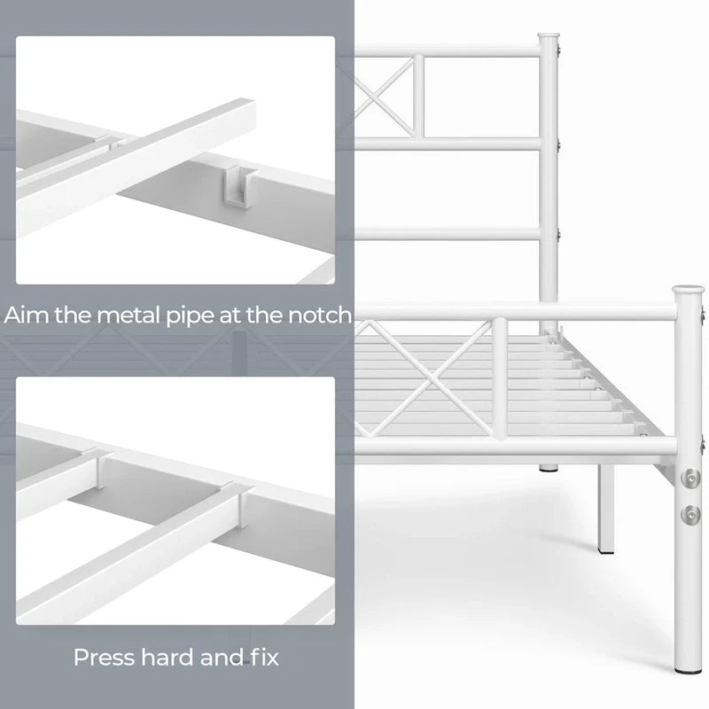Metal Bed Frame Mattress Foundation with Slatted Bed Base