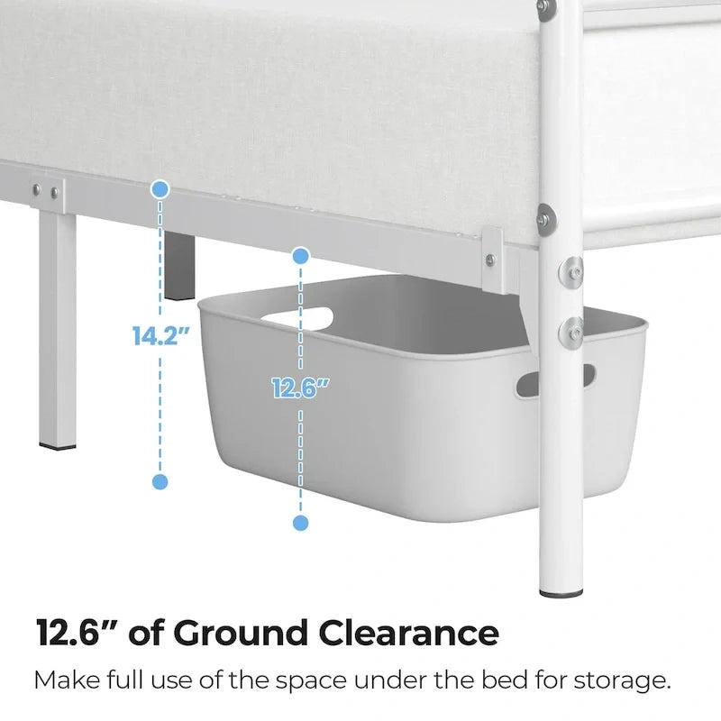 Metal Bed Frame Mattress Foundation with Slatted Bed Base