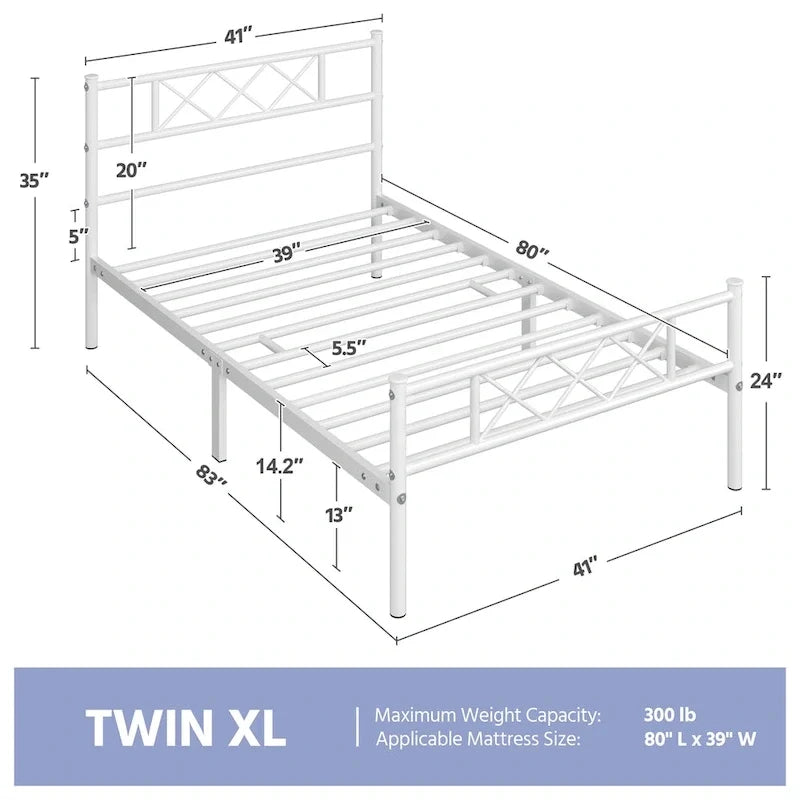 Metal Bed Frame Mattress Foundation with Slatted Bed Base