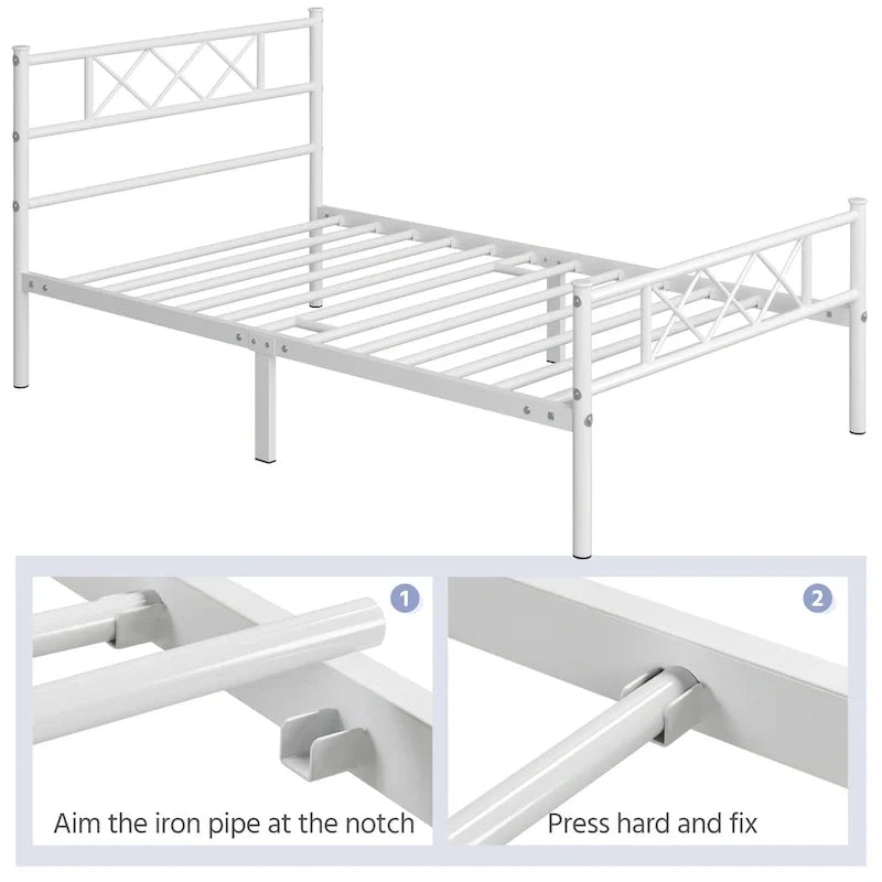 Metal Bed Frame Mattress Foundation with Slatted Bed Base