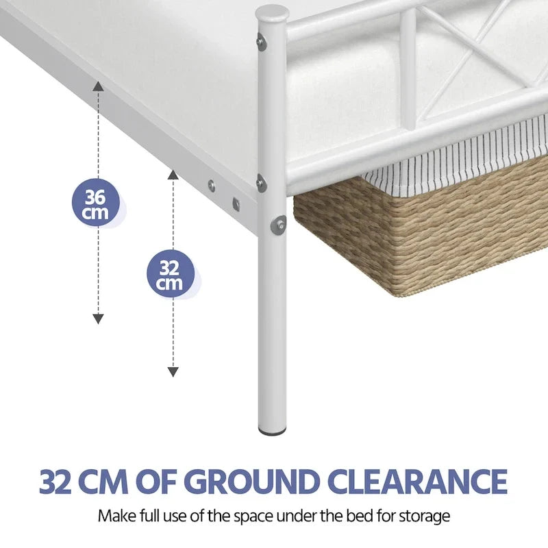 Metal Bed Frame Mattress Foundation with Slatted Bed Base