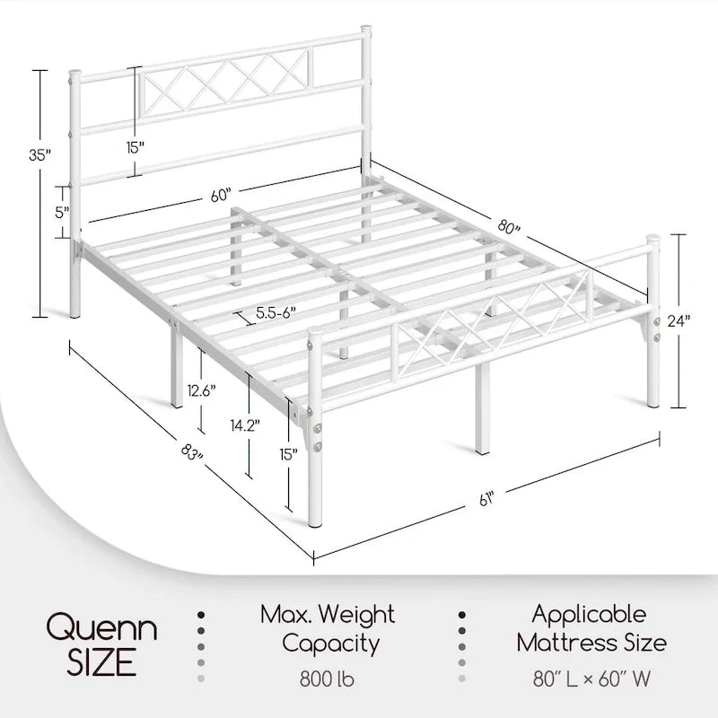Metal Bed Frame Mattress Foundation with Slatted Bed Base
