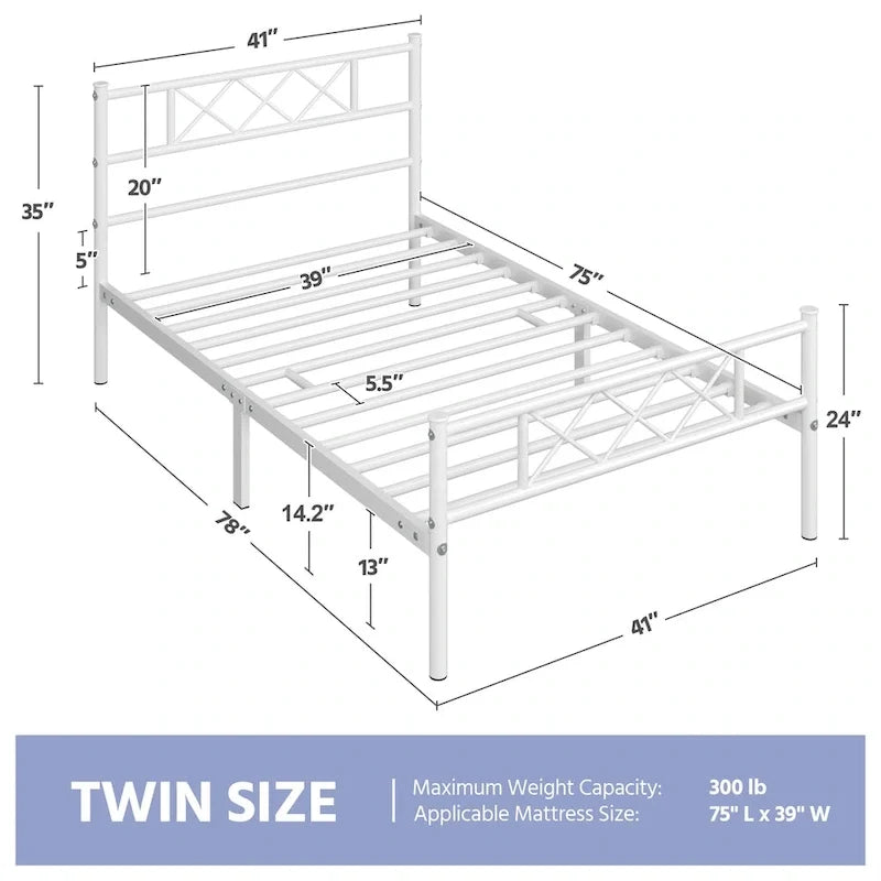 Metal Bed Frame Mattress Foundation with Slatted Bed Base