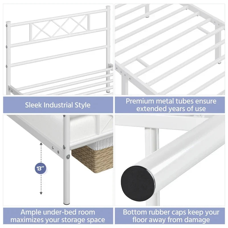 Metal Bed Frame Mattress Foundation with Slatted Bed Base