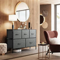 5 Drawer Fabric Storage Dresser, Grey Chest of Drawers, Metal Frame Storage Cabinet for Bedroom Living Room