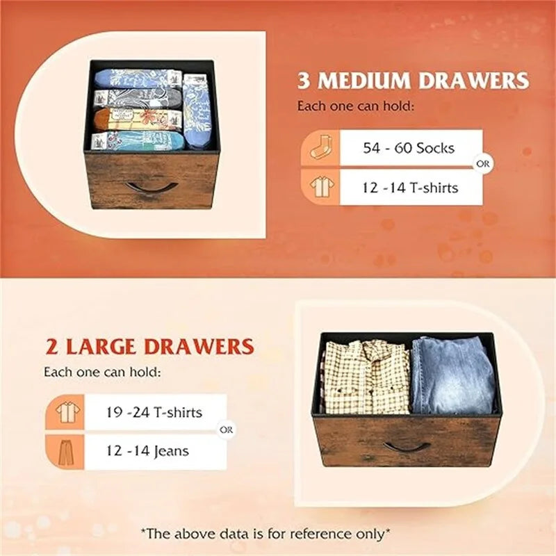 5 Drawer Fabric Storage Dresser, Grey Chest of Drawers, Metal Frame Storage Cabinet for Bedroom Living Room