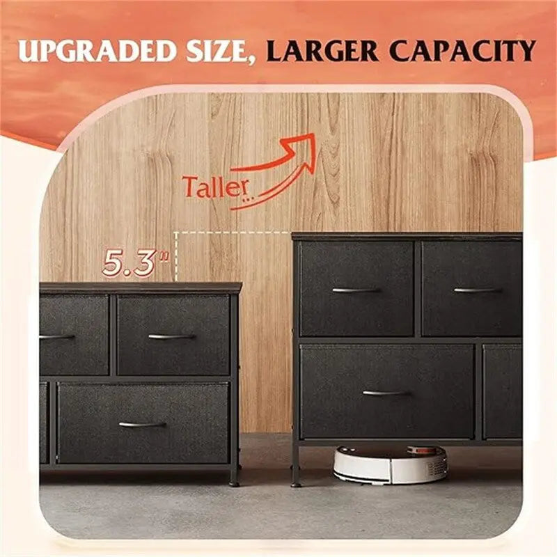 5 Drawer Fabric Storage Dresser, Grey Chest of Drawers, Metal Frame Storage Cabinet for Bedroom Living Room