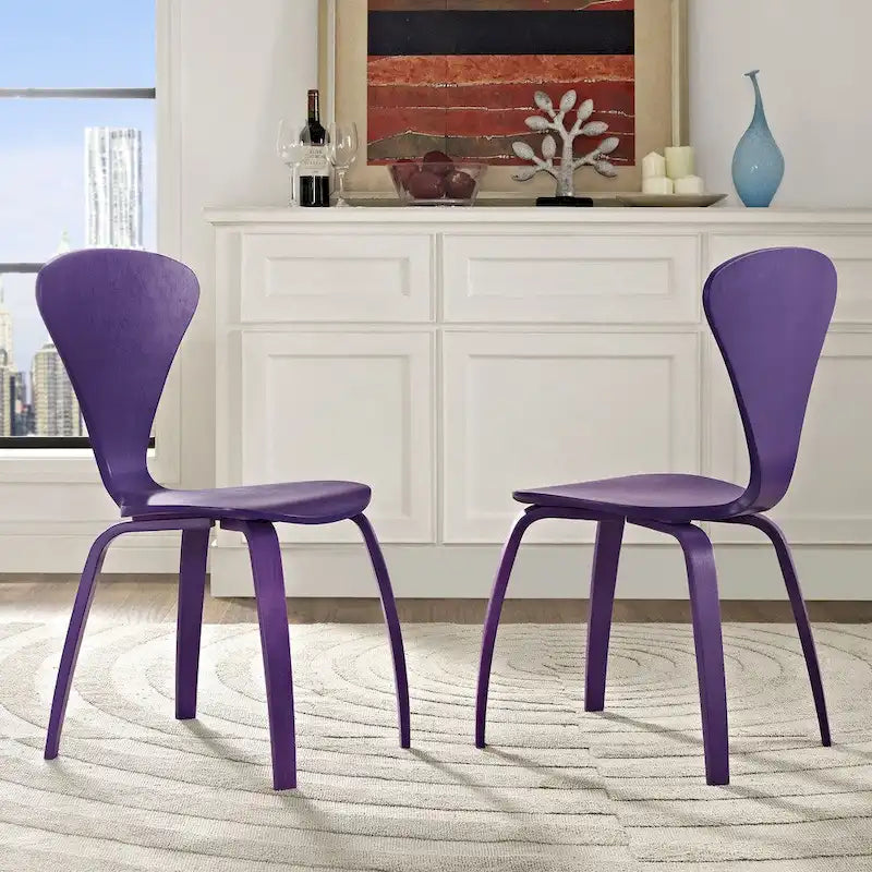 Set of 2 Modern Curved Back Dining Chair, Molded Plywood Armless Side Chair for Kitchen