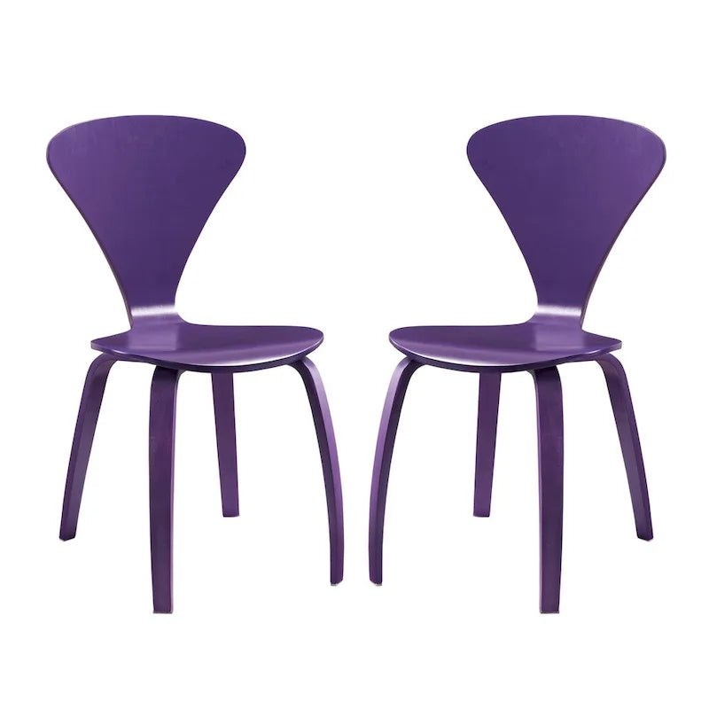 Set of 2 Modern Curved Back Dining Chair, Molded Plywood Armless Side Chair for Kitchen