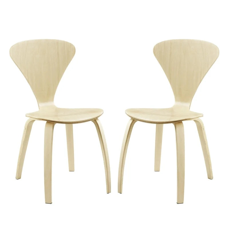 Set of 2 Modern Curved Back Dining Chair, Molded Plywood Armless Side Chair for Kitchen