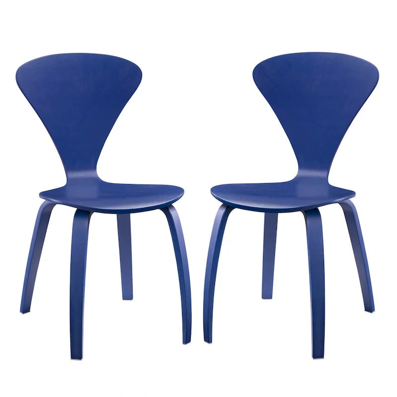 Set of 2 Modern Curved Back Dining Chair, Molded Plywood Armless Side Chair for Kitchen