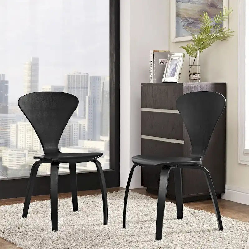 Set of 2 Modern Curved Back Dining Chair, Molded Plywood Armless Side Chair for Kitchen