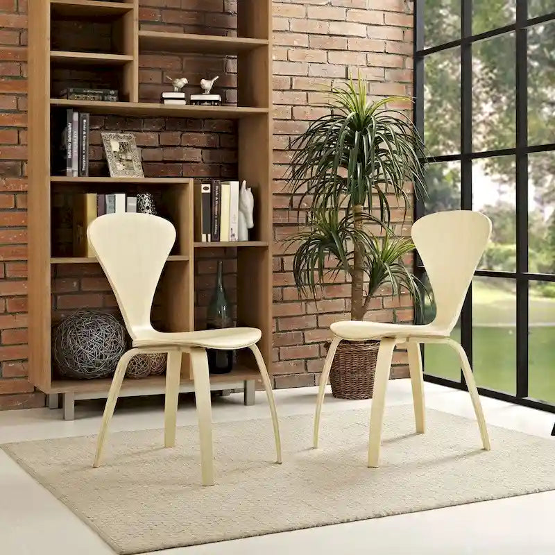 Set of 2 Modern Curved Back Dining Chair, Molded Plywood Armless Side Chair for Kitchen