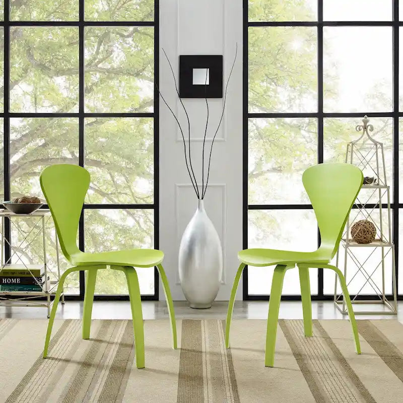 Set of 2 Modern Curved Back Dining Chair, Molded Plywood Armless Side Chair for Kitchen