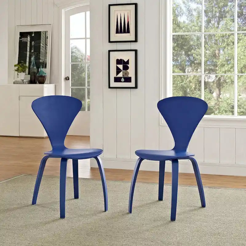 Set of 2 Modern Curved Back Dining Chair, Molded Plywood Armless Side Chair for Kitchen