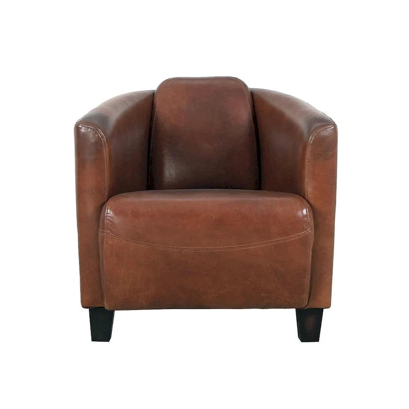 Top Grain Leather Armchair, Brown - W27.5xD30xH27