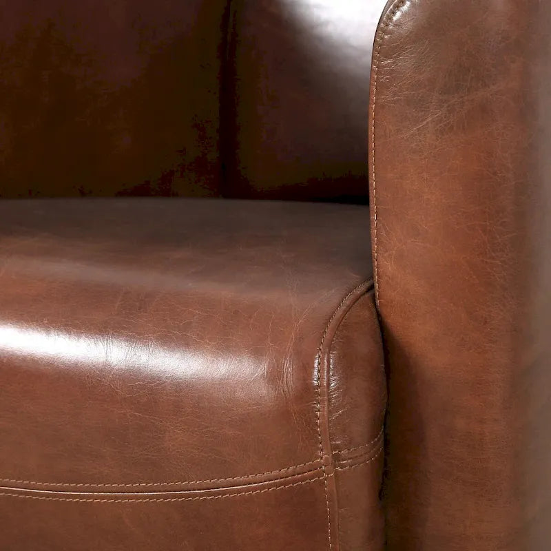 Top Grain Leather Armchair, Brown - W27.5xD30xH27