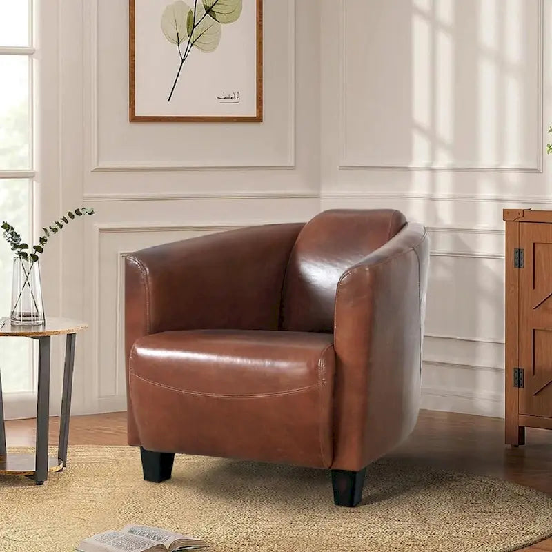 Top Grain Leather Armchair, Brown - W27.5xD30xH27