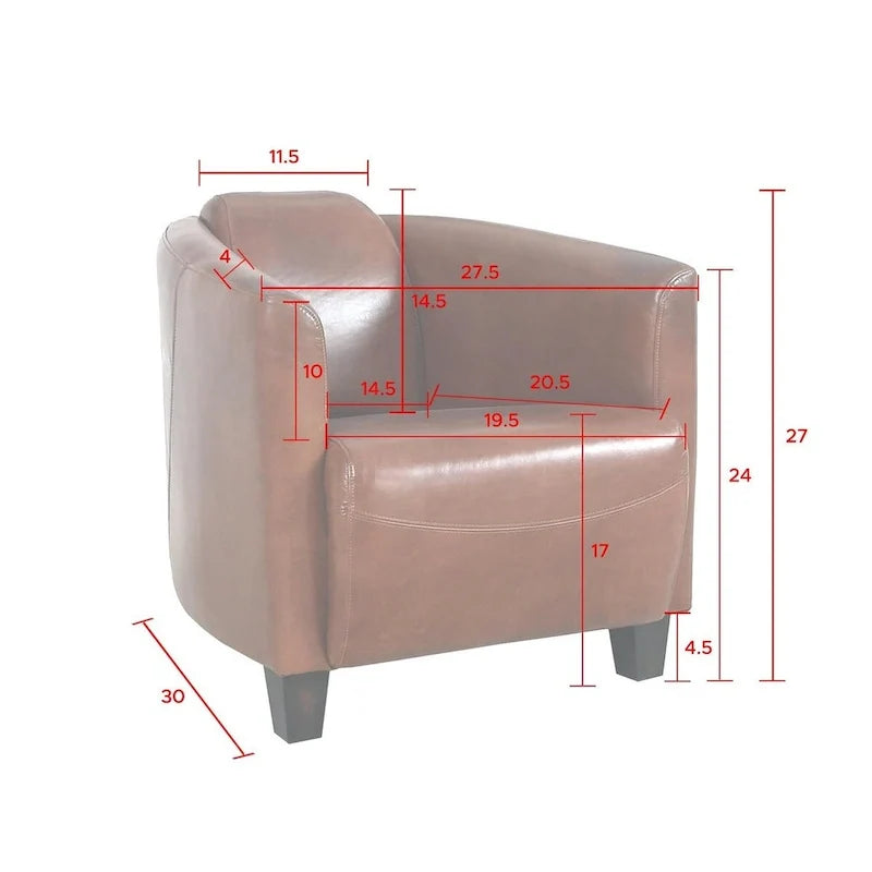 Top Grain Leather Armchair, Brown - W27.5xD30xH27