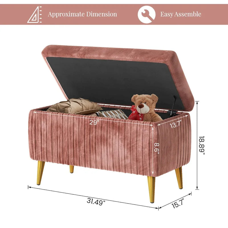 Panca contenitore moderna con lavorazione capitonné, imbottita in velluto e con bottoni, perfetta per camera da letto, soggiorno o ingresso