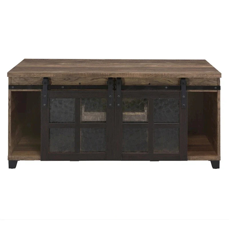 Stolik kawowy w rustykalnym wykończeniu dębowo-czarnym z matowym szkłem - 47L X 24W X 23H