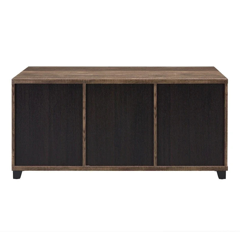 Stolik kawowy w rustykalnym wykończeniu dębowo-czarnym z matowym szkłem - 47L X 24W X 23H